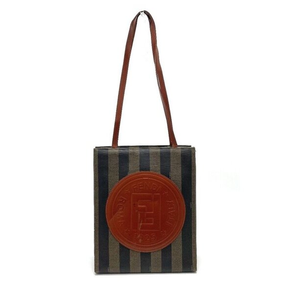 FENDI Pecan FF logo Tote Shoulder Bag PVC/Leather Brown - Picture 1 of 6